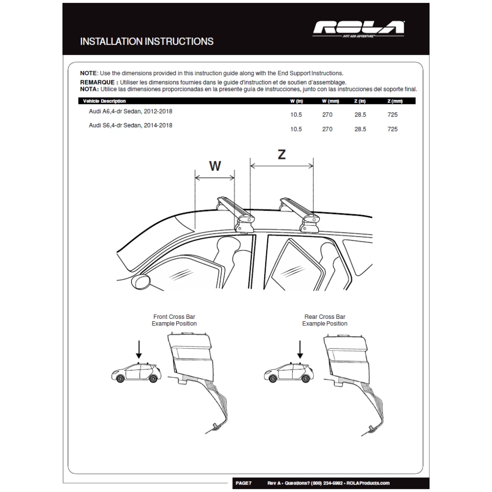 Rola Roof Rack Cross Bars w/ Keys 12-18 Audi A6 14-18 Audi S6 with naked roof Aluminum Extreme Cross Bar DFE Series
