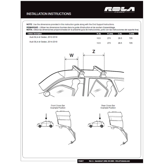 Rola Roof Rack Cross Bars w/ Keys 12-18 Audi A6 14-18 Audi S6 with naked roof Aluminum Extreme Cross Bar DFE Series