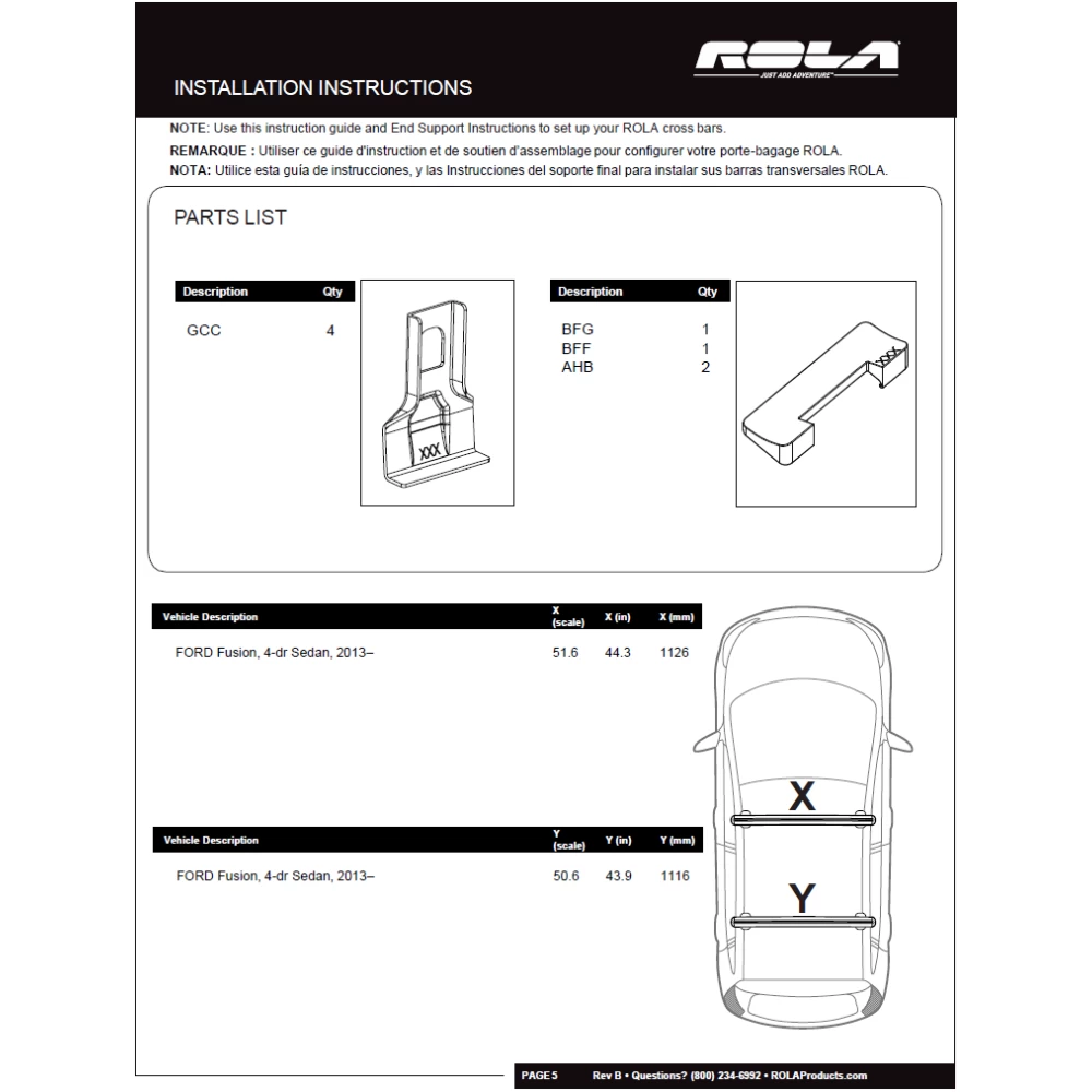 Rola Roof Rack Cross Bars For 13-20 Ford Fusion Aluminum Extreme Cross Bar DFE Series