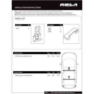 Rola Roof Rack Cross Bars For 13-20 Ford Fusion with naked roof Aluminum Extreme Cross Bar DFE Series