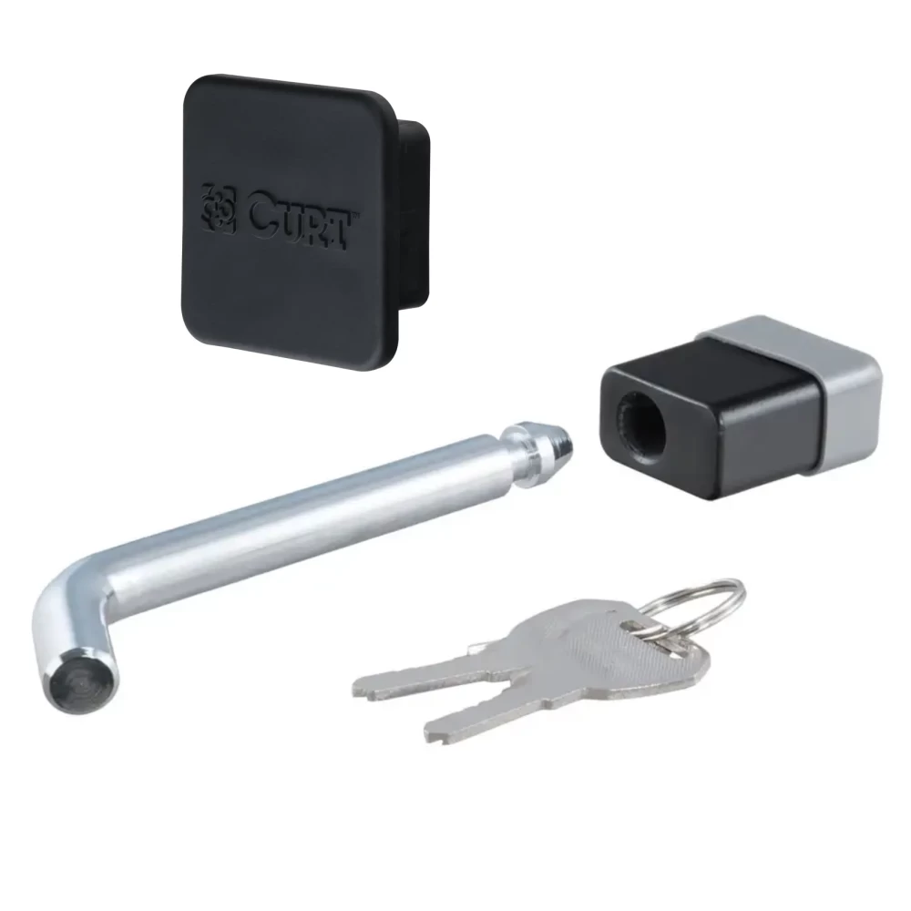Hitch Receiver Towing Security Lock and Trailer Hitch Cover Combo for 2.5" Trailer Hitch Receivers Curt Manufacturing Part Numbers 23021 22277