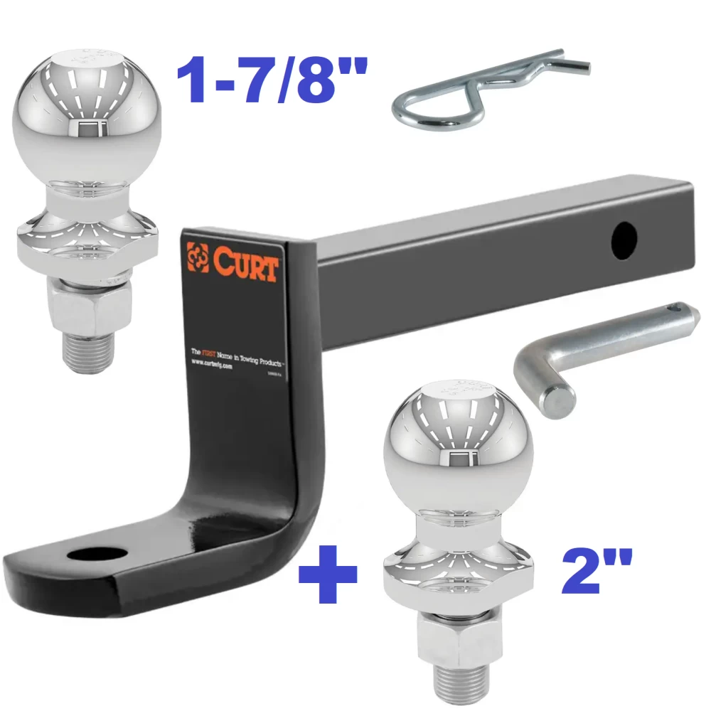 Class 2 Ball Mount 3,500 LBS Tow Kit w/ Dual 1-7/8" + 2" Balls - 9-3/8" Long Shank 3-1/4" Drop or Flip Around 2-5/8" Rise Includes Pin/Clip Curt Part Numbers 45016 21400 40001 40003 Class 2 Ball Mount 3,500 LBS Tow Kit w/ Dual 1-7/8" + 2" Balls - 9-3/8" Long Shank 3-1/4" Drop or Flip Around 2-5/8" Rise Includes Pin/Clip Curt Part Numbers 45016 21400 40001 40003