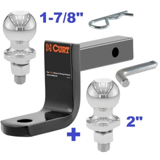 Class 2 Ball Mount 3,500 LBS Tow Kit w/ Dual 1-7/8" + 2" Balls - 6.25" Long Shank 2-5/8" Rise or Flip Around 3-1/4" Drop Includes Pin/Clip Curt Part Numbers 45017 21400 40001 40003