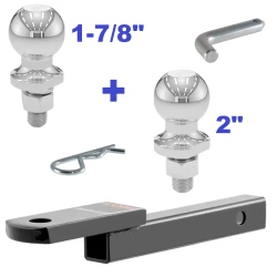 Class 1 Ball Mount 2,000 LBS Tow Kit w/ Dual 1-7/8" + 2" Balls - 9.75" Long Shank 5/8" Rise or Flip Around 1-1/4" Drop Includes Pin/Clip