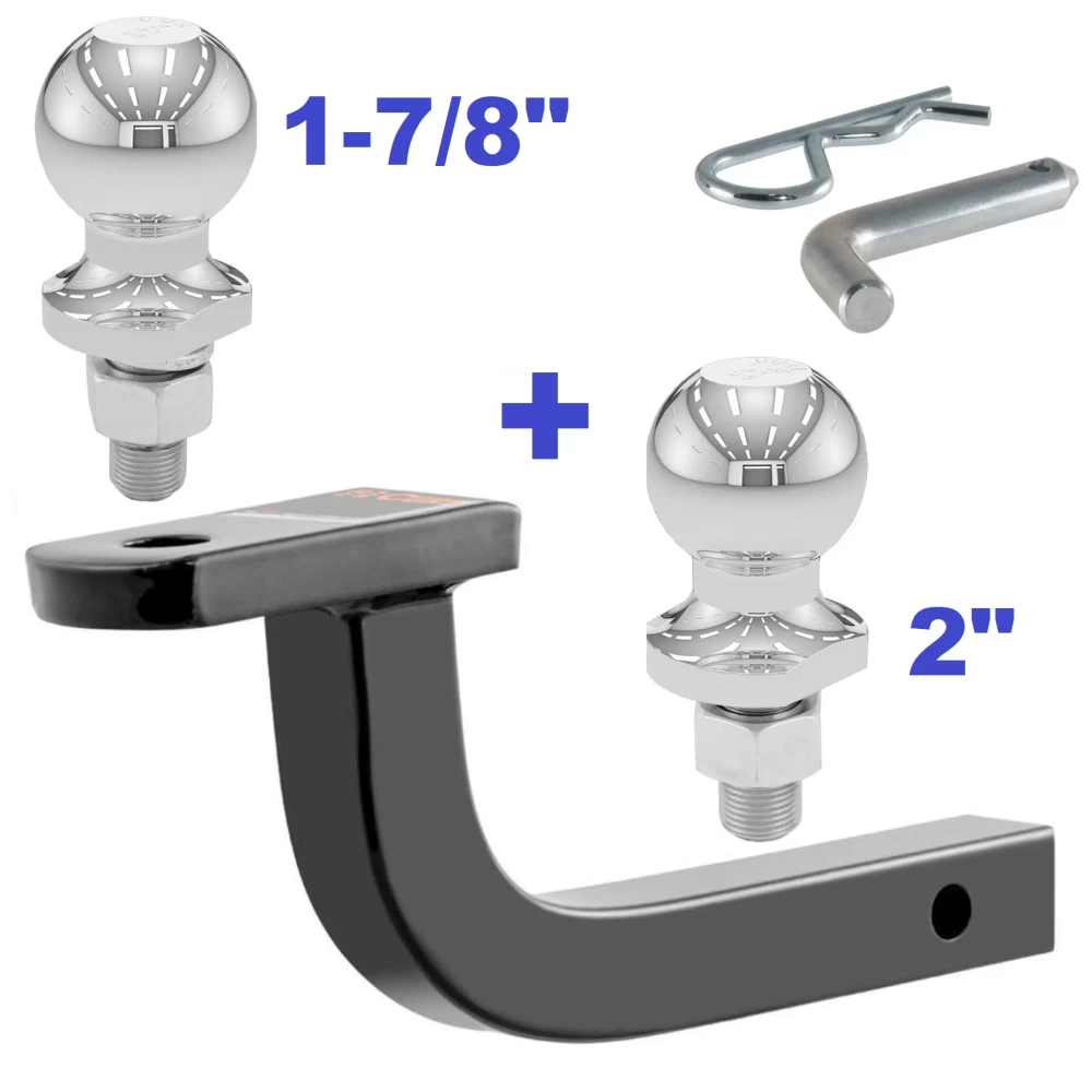 Class 1 Ball Mount 2,000 LBS Tow Kit w/ Dual 1-7/8" + 2" Balls - 9.5" Long Shank 3" Rise Includes Pin/Clip Curt Part Numbers 45021 21400 40001 40003