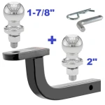 Class 1 Ball Mount 2,000 LBS Tow Kit w/ Dual 1-7/8" + 2" Balls - 9.5" Long Shank 3" Rise Includes Pin/Clip