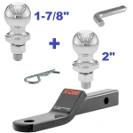 Class 2 Ball Mount 3,500 LBS Tow Kit w/ Dual 1-7/8" + 2" Balls - 7-13/16" Long Shank 3/8" Rise or Flip Around 1" Drop Includes Pin/Clip