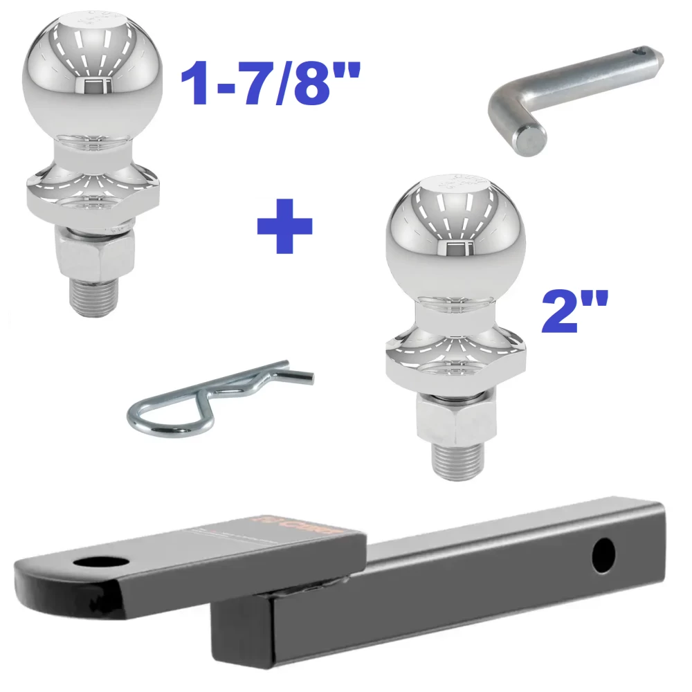 Class 2 Ball Mount 3,500 LBS Tow Kit w/ Dual 1-7/8" + 2" Balls - 9.75" Long Shank 3/4" Rise or Flip Around 1-1/4" Drop Includes Pin/Clip Curt Part Numbers 45519 21400 40001 40003
