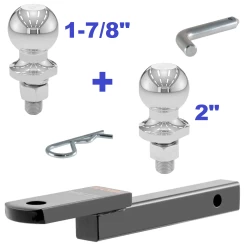 Class 2 Ball Mount 3,500 LBS Tow Kit w/ Dual 1-7/8" + 2" Balls - 9.75" Long Shank 3/4" Rise or Flip Around 1-1/4" Drop Includes Pin/Clip