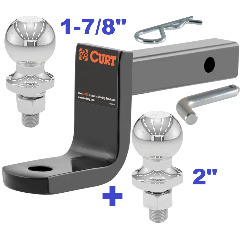 Class 2 Ball Mount 3,500 LBS Tow Kit w/ Dual 1-7/8" + 2" Balls - 7.25" Long Shank 3-1/4" Drop or Flip Around 2-5/8" Rise Includes Pin/Clip Curt Part Numbers 45521 21400 40001 40003 Class 2 Ball Mount 3,500 LBS Tow Kit w/ Dual 1-7/8" + 2" Balls - 7.25" Long Shank 3-1/4" Drop or Flip Around 2-5/8" Rise Includes Pin/Clip Curt Part Numbers 45521 21400 40001 40003