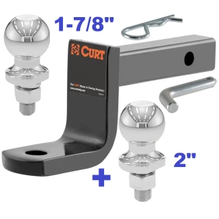 Class 2 Ball Mount 3,500 LBS Tow Kit w/ Dual 1-7/8" + 2" Balls - 7.25" Long Shank 3-1/4" Drop or Flip Around 2-5/8" Rise Includes Pin/Clip Curt Part Numbers 45521 21400 40001 40003 Class 2 Ball Mount 3,500 LBS Tow Kit w/ Dual 1-7/8" + 2" Balls - 7.25" Long Shank 3-1/4" Drop or Flip Around 2-5/8" Rise Includes Pin/Clip Curt Part Numbers 45521 21400 40001 40003