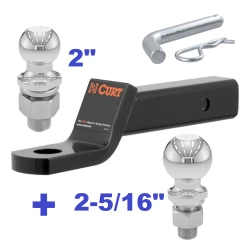 Class 4 Ball Mount 10,000 LBS Tow Kit w/ Dual 2" + 2-5/16" Balls - 2" Shank 2" Drop 1,000 LBS Tongue Capacity Flip Around 1" Rise Includes Pin/Clip
