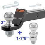 Class 3 Ball Mount 7,500 LBS Tow Kit w/ Dual 2" + 1-7/8" Balls - 2" Shank 2" Drop 750 LBS Tongue Capacity Flip Around 1" Rise Includes Pin/Clip