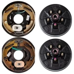 Lippert 3,500-lb axle brake kit with 10-inch electric brakes & pre-greased 5-on-4.5 drum hubs, compatible with Dexter & Alko axles