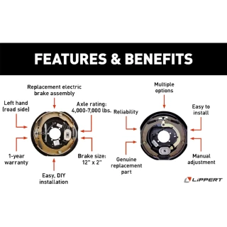Lippert 12 x 2 electric trailer brake assembly kit left right pair 5-bolt 4K-7K