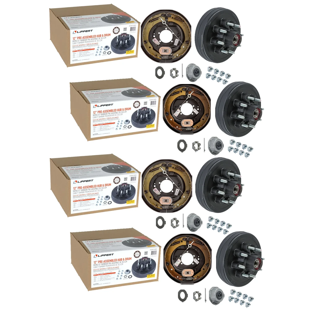 Lippert Tandem Axle 7K 12x2 Pre-Greased Hub & Drum Kit with Self-Adjusting Electric Brakes (8 on 6.5, 9/16 Stud)