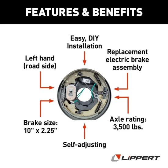 Lippert 3,500-lb forward self-adjusting brake & hub kit 10" x 2.25" 5 on 4.5" pattern right hand