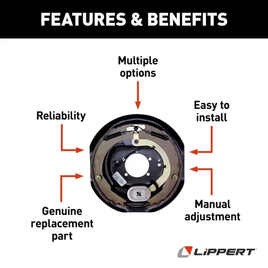 Lippert 12 inch electric brake assembly & 8‑on‑6.5 inch drum hub kit for 7,000 lb quad‑axle trailers – Dexter & Alko compatible