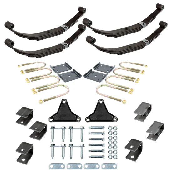 Lippert tandem axle suspension kit with 21" 1,400 lb leaf springs, tall equalizer (EQ-310), hangers, and 3" U-bolt mounting hardware