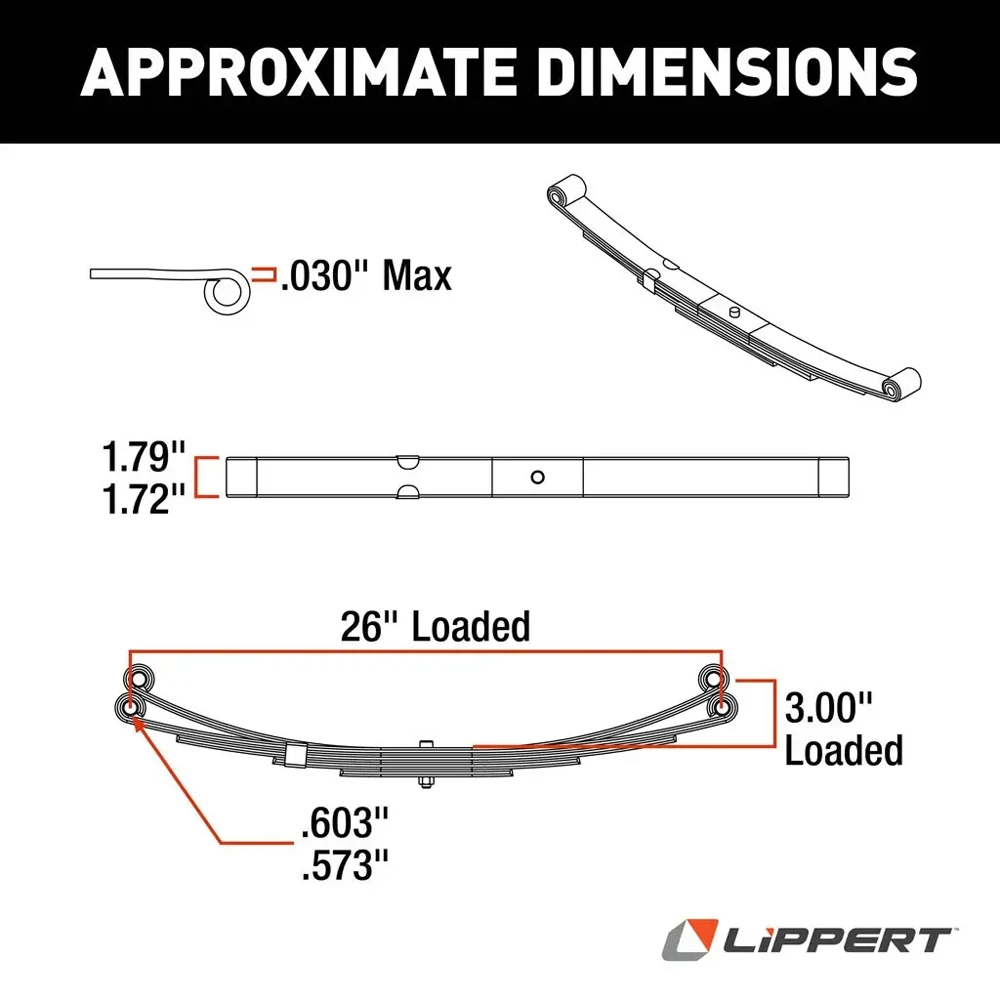 Lippert triple double-eye leaf spring set (6-pack), 26 inch, 2,000 lb, Dexter compatible