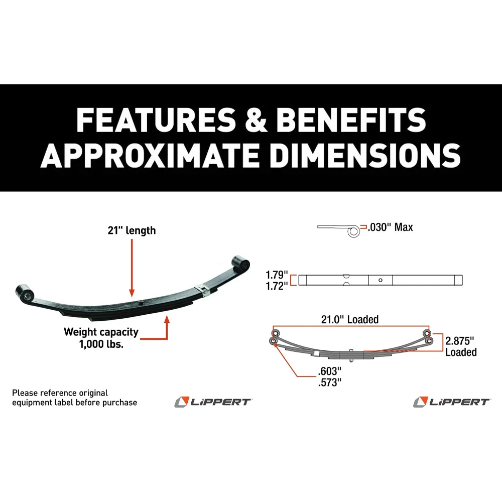 Lippert 3,500 lb tandem axle suspension kit with 21 inch leaf springs, equalizer, hangers, and hardware