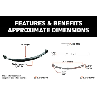 Lippert 3,500 lb tandem axle suspension kit with 21 inch leaf springs, equalizer, hangers, and hardware