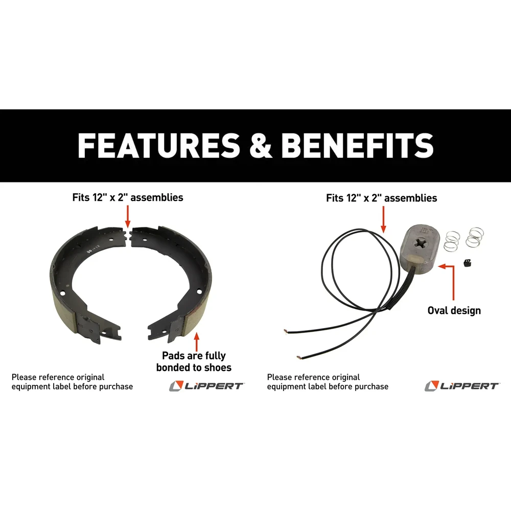 Lippert 12 x 2 Universal Manual Tandem-Axle Electric Brake Renewal Kit, replacement shoe & lining, magnet kits
