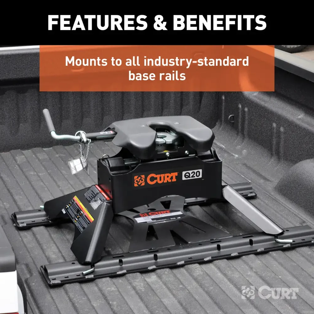 CURT Q20™ 5th wheel hitch 20K GTW double jaw fixed above-bed rails