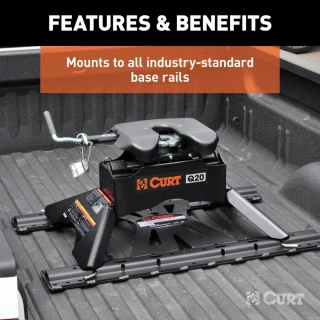 CURT Q20™ 5th wheel hitch 20K GTW double jaw fixed above-bed rails