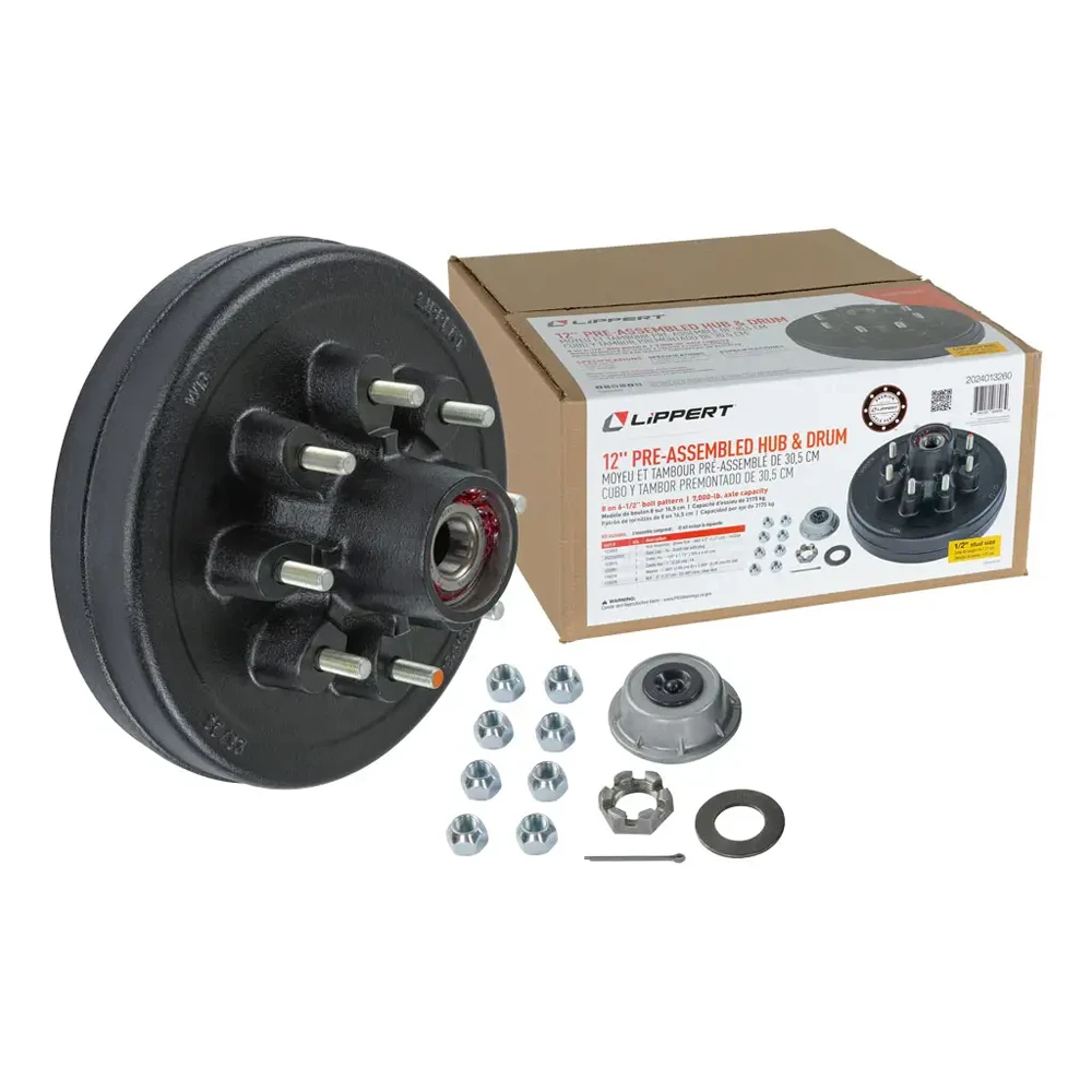 Lippert 12x2 Right-Hand Electric Trailer Brake with Pre-Greased 8 on 6.5 Hub for 7,000 lb Axles