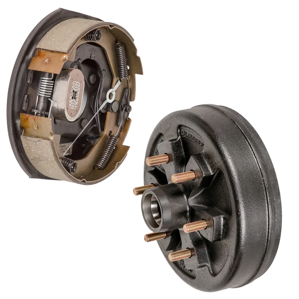 Lippert 10 inch left-hand self-adjust electric trailer brake with bare 10 inch hub drum, 6 on 5.5 bolt pattern, fits 4,400 lb axles, Dexter Alko Rockwell compatible