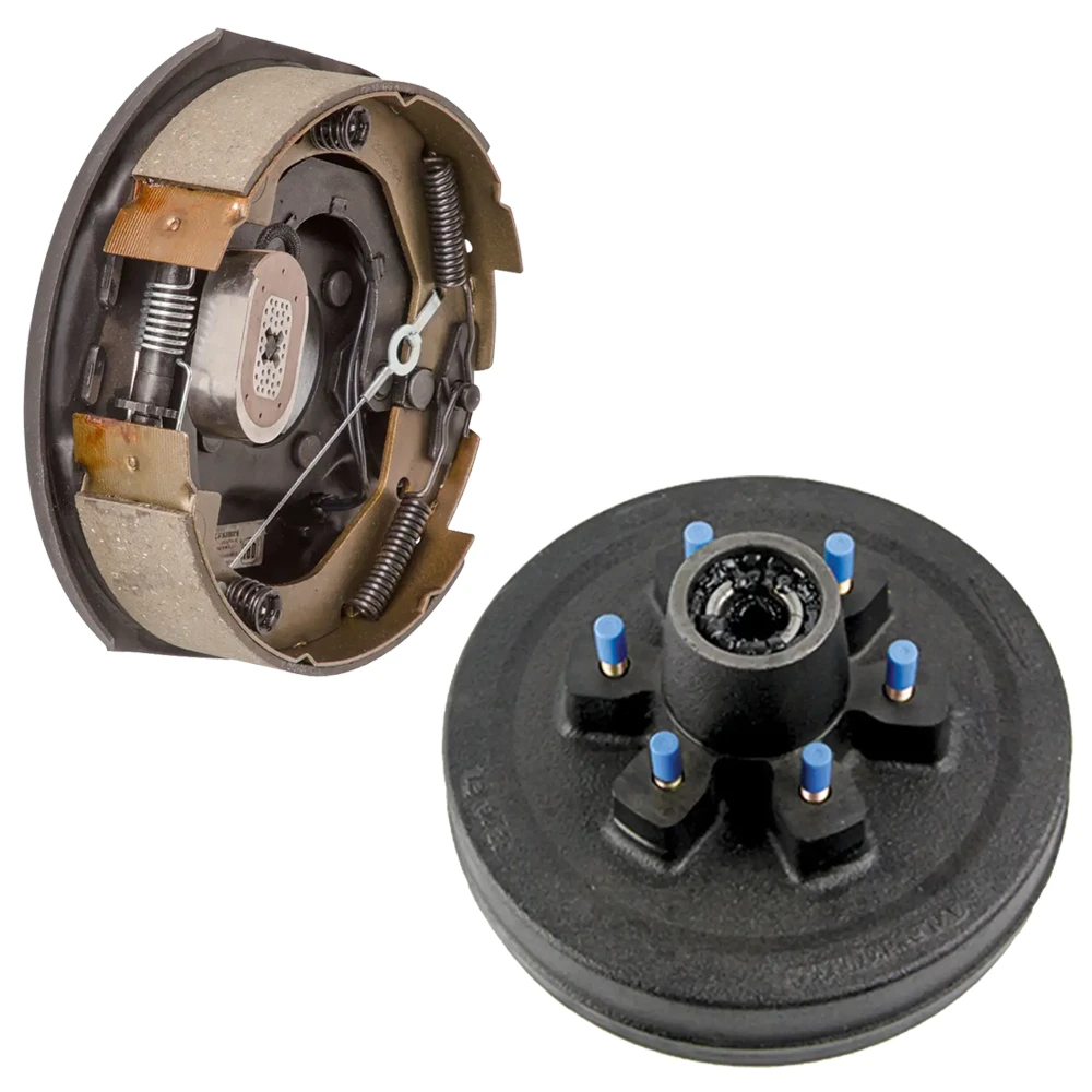 lippert 10 inch left-hand self-adjusting electric brake and fully assembled pre-greased 6-on-5.5 drum hub kit for 4,400 lb axle
