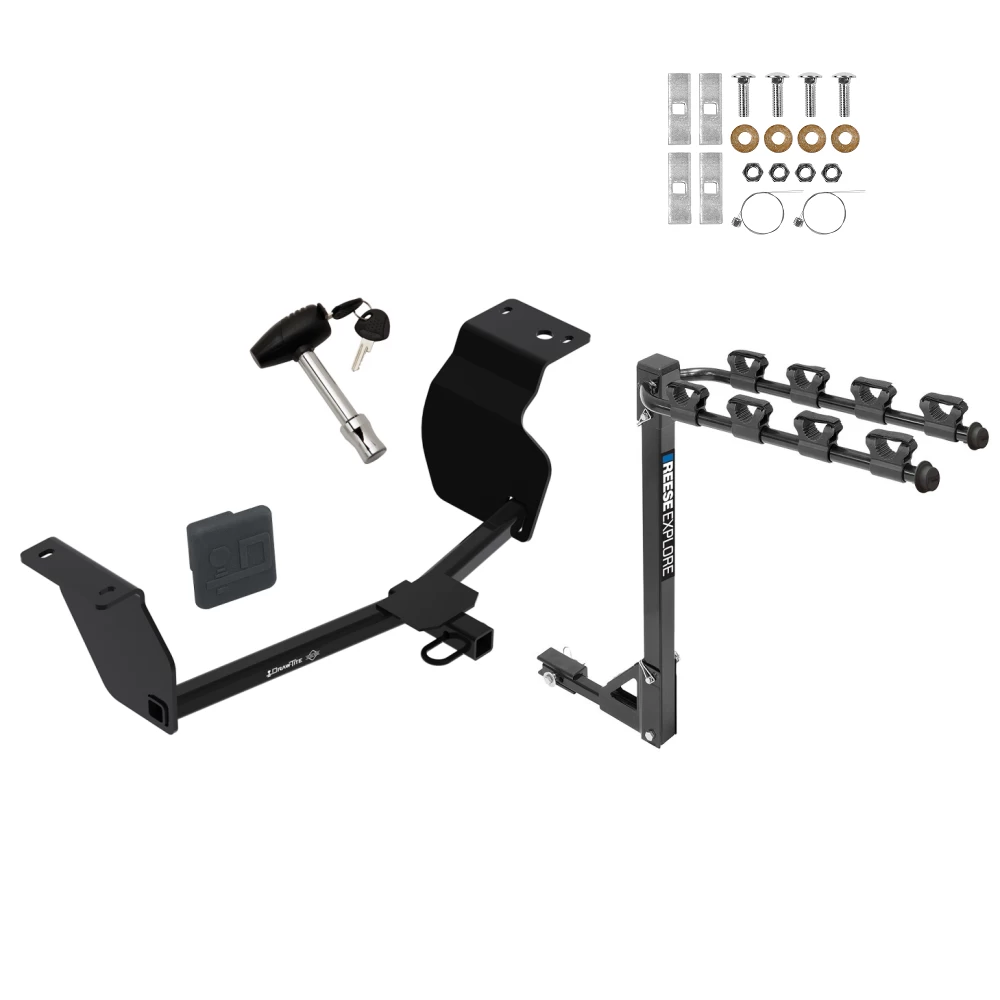 Trailer Tow Hitch w/ 4 Bike Rack For 20-25 Toyota Corolla Sedan tilt away adult or child arms fold down carrier w/ Lock and Cover