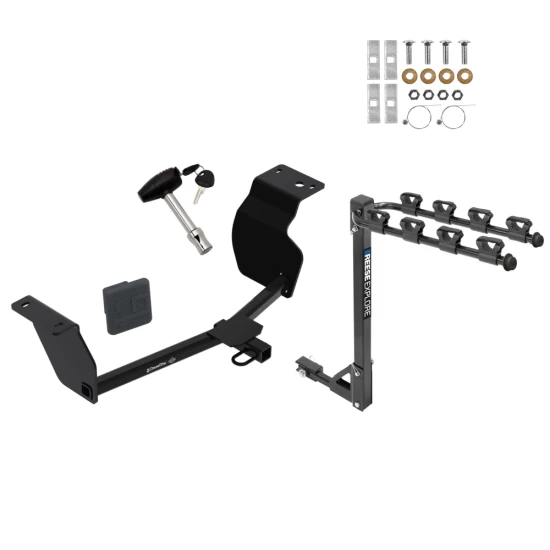 Trailer Tow Hitch w/ 4 Bike Rack For 20-25 Toyota Corolla Sedan tilt away adult or child arms fold down carrier w/ Lock and Cover
