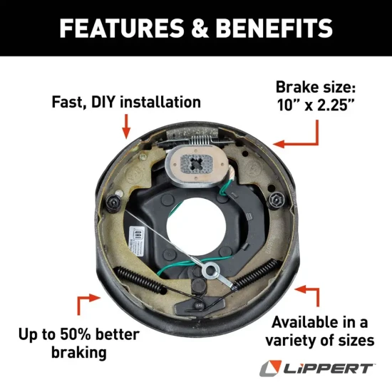 lippert 3.5k self-adjust 10x2.25 electric brake and 10-inch drum hub kit left-hand 5-on-4.5 dexter al-ko rockwell compatible