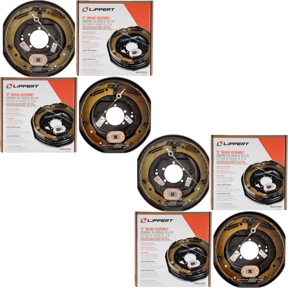Lippert Dexter compatible 12 inch electric brake and 6‑on‑5.5 hub drum bearing kit for 6K tandem axles