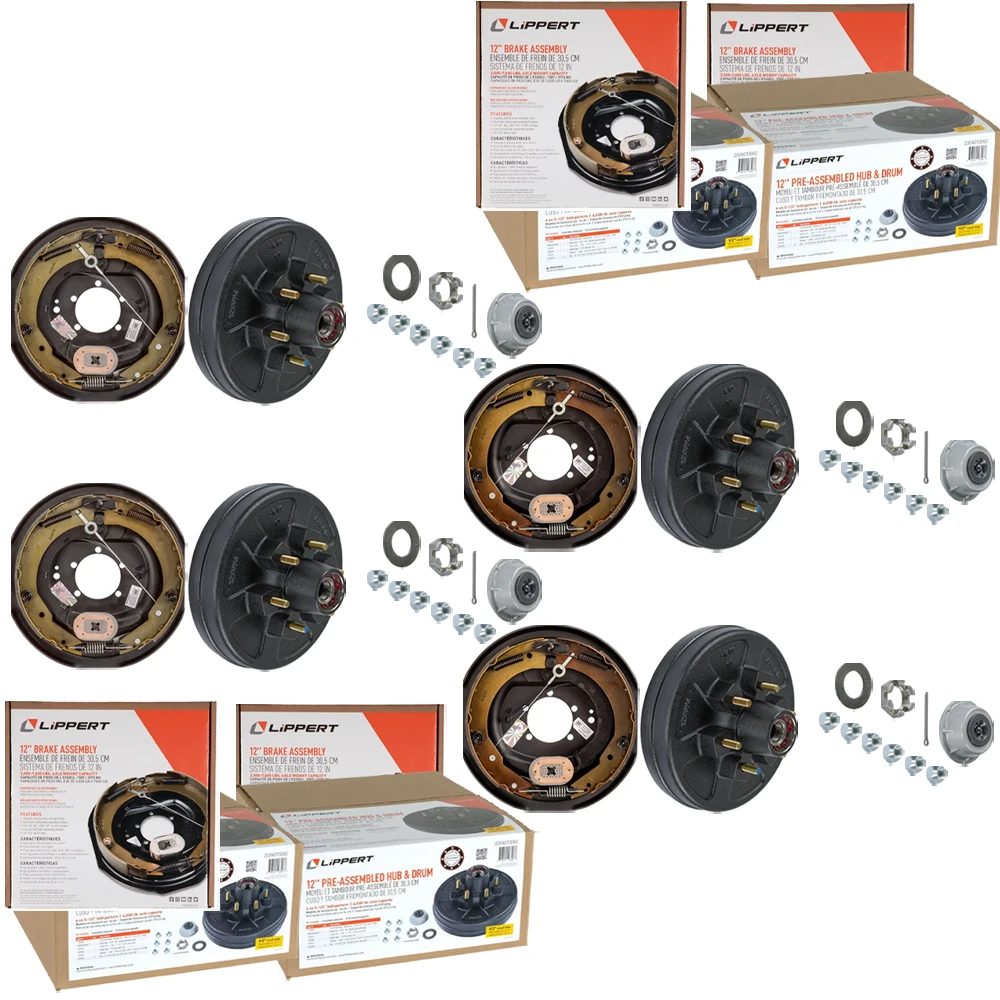 Lippert 12x2 Tandem Axle Forward Self-Adjusting Trailer Brake & Hub Kit, 6 on 5.5