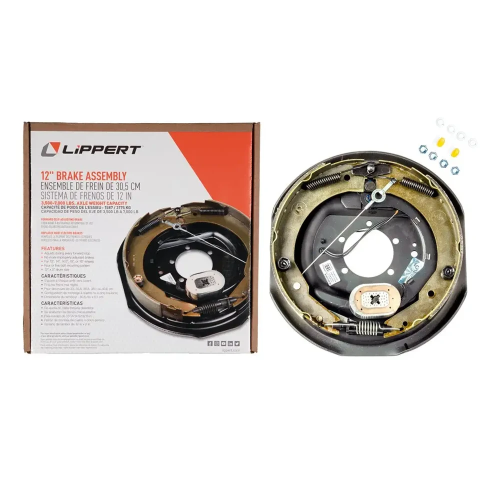 lippert left‑hand 12x2 self‑adjusting electric trailer brake with 12 inch 6 on 5.5 hub‑only drum kit for 6k axles dexter alko compatible