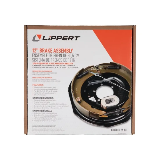 Lippert RH 12x2 self‑adjusting electric brake (7K/8K hybrid) and 12‑inch threaded hybrid hub‑drum kit, 8‑on‑6.5, 9/16 studs