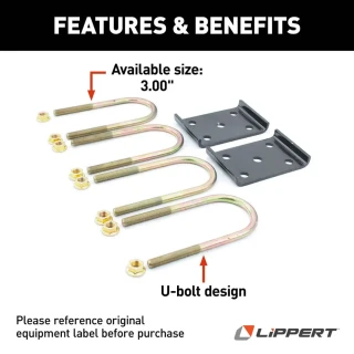 Lippert Triple Axle Suspension Kit, 3" Tube, 33" Spacing, 3K Leaf Springs, Standard Equalizer, Hangers & Hardware