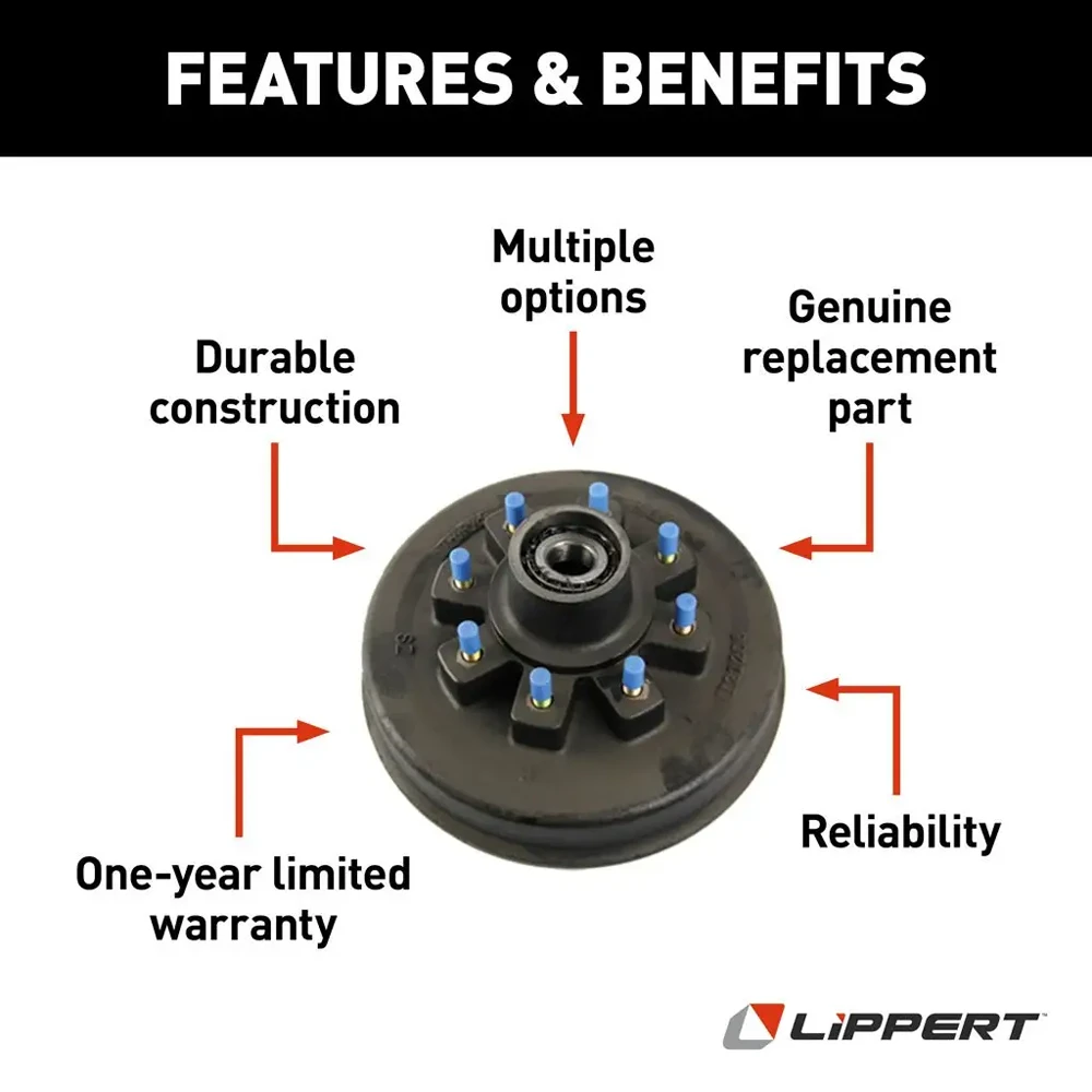 lippert 12k brake drum hub pair 8-on-6.5 5/8 stud fits 16 dual 17.5 wheels dexter alko compatible