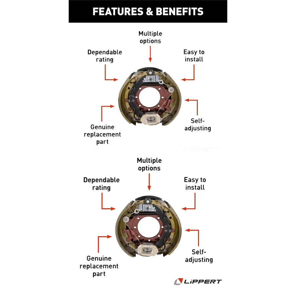 Lippert 12K 4-Pack 12.25 x 5 inch Electric Trailer Brake Assemblies for Heavy-Duty Axles