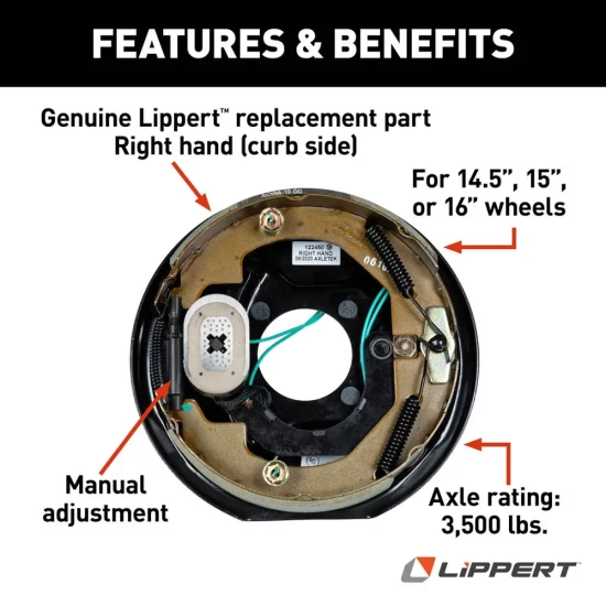 Lippert 3,500-lb tandem-axle electric brake & 10″ hub-drum kit, Dexter, AL-KO, Rockwell compatible