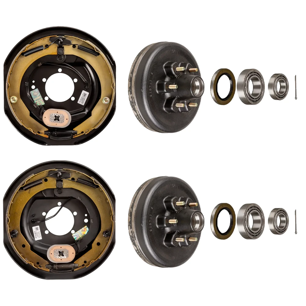 Lippert 12‑inch electric brake assemblies with 6‑on‑5.5 drum hubs and bearing kits, Dexter/Alko/Rockwell compatible for 6K axle