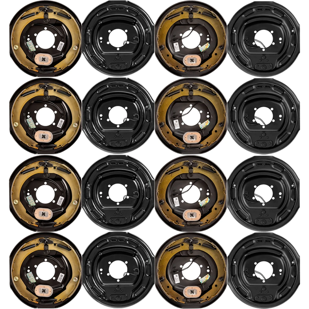 Lippert quad‑axle 12‑inch manual electric brake assemblies with hybrid oil‑bath 8‑on‑6.5 drum hubs, 9/16‑inch studs, 7K/8K Hybrid, Dexter Alko Rockwell compatible