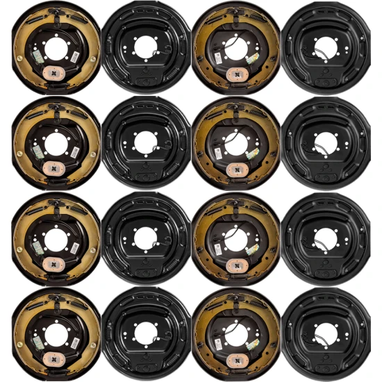 Lippert quad‑axle 12‑inch manual electric brake assemblies with hybrid oil‑bath 8‑on‑6.5 drum hubs, 9/16‑inch studs, 7K/8K Hybrid, Dexter Alko Rockwell compatible