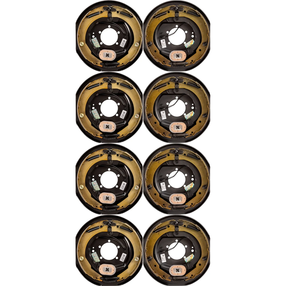 Lippert quad‑axle 12‑inch manual electric brake assemblies with hybrid oil‑bath 8‑on‑6.5 drum hubs, 9/16‑inch studs, 7K/8K Hybrid, Dexter Alko Rockwell compatible