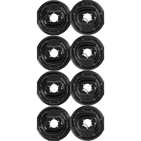 Lippert quad‑axle 12‑inch manual electric brake assemblies with hybrid oil‑bath 8‑on‑6.5 drum hubs, 9/16‑inch studs, 7K/8K Hybrid, Dexter Alko Rockwell compatible