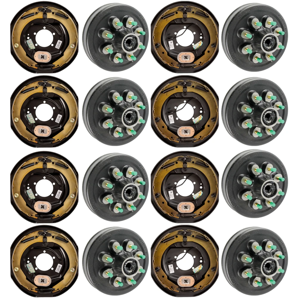 Lippert quad‑axle 12‑inch manual electric brake assemblies with hybrid oil‑bath 8‑on‑6.5 drum hubs, 9/16‑inch studs, 7K/8K Hybrid, Dexter Alko Rockwell compatible