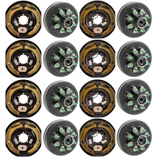 Lippert quad‑axle 12‑inch manual electric brake assemblies with hybrid oil‑bath 8‑on‑6.5 drum hubs, 9/16‑inch studs, 7K/8K Hybrid, Dexter Alko Rockwell compatible